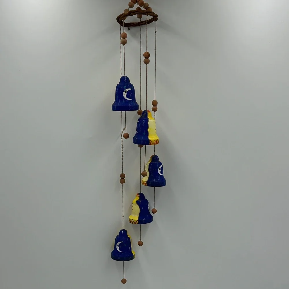 Handmade Celestial Clay Bell Wind Chime Sun Moon Star Terracotta Boho Zen Witchy